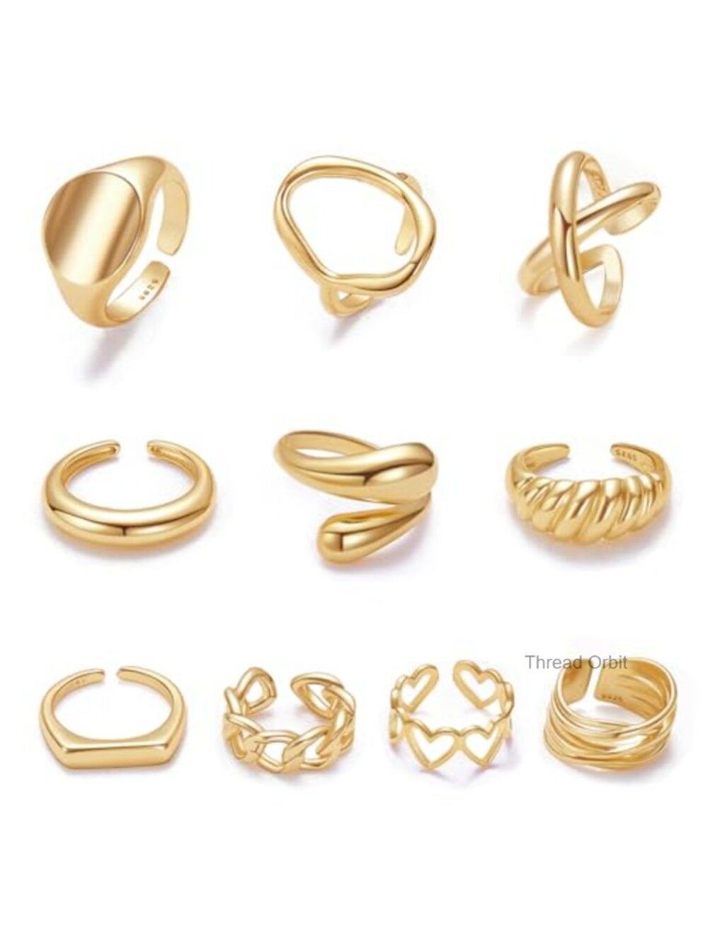 10 Chunky Dome Rings Set 18K Gold Plated Stackable Adjustable